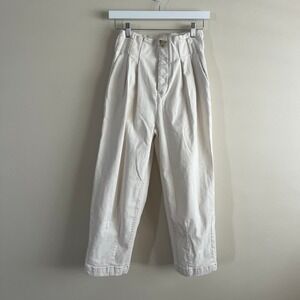 Free People Ecru Barrel Leg Pleated Trouser Jeans Horseshoe Denim Size 0